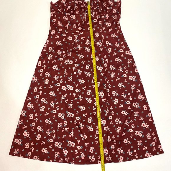 Cbr Burgundy Floral Print Back Zip Side Split Sleeveless Dress Women Size L - Picture 10 of 12